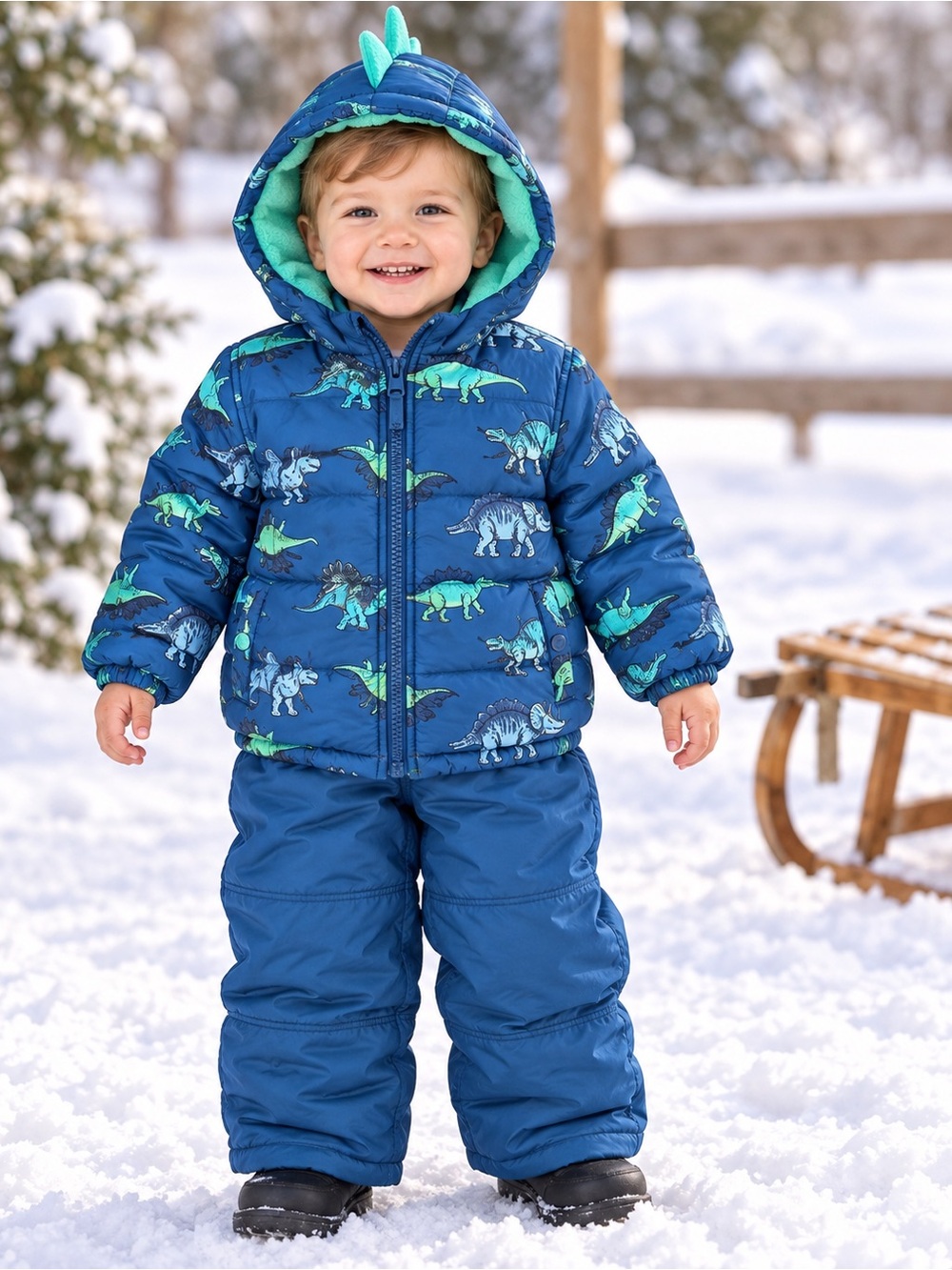 Carter’s Boys 24M Dinosaur 2 Piece Snowsuit Jacket Snow Bib Pants Blue